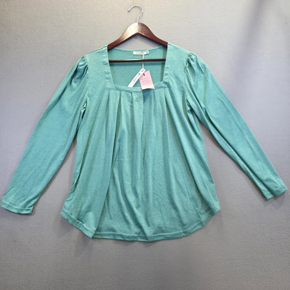 Elgogy Women's Green Square Neck Long Sleeve Blouse Size‎ Medium NWT
